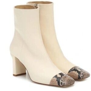 Aeyde Cream Snake Print Cap Toe‎ Block Heel Ankle Boots Made in Italy Size 5.5-6